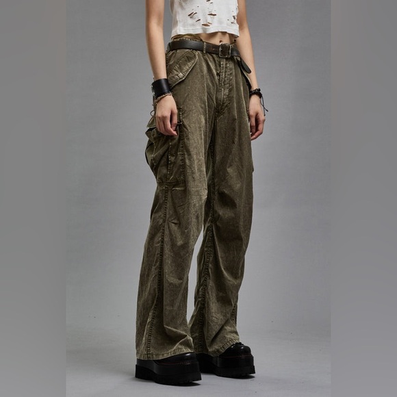 NWOT R13 Wide Leg Cargo Pant Olive Garment Dyed Cotton Poplin - Picture 4 of 12